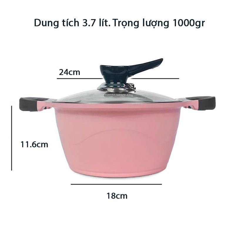 Nồi nhôm tráng sứ Yoori Happy Home Pro size 24cm đáy từ hồng pastel - Made  in Korea - 775,000 | Sanhangre