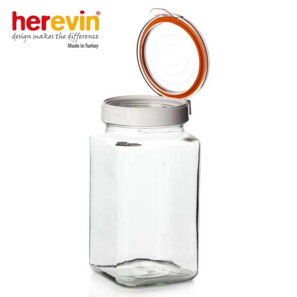 Hũ thủy tinh Herevin vuông nắp gài 2000ml