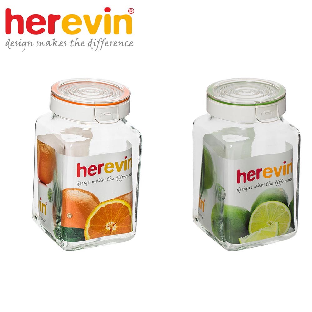 Hũ thủy tinh Herevin vuông nắp gài 2000ml
