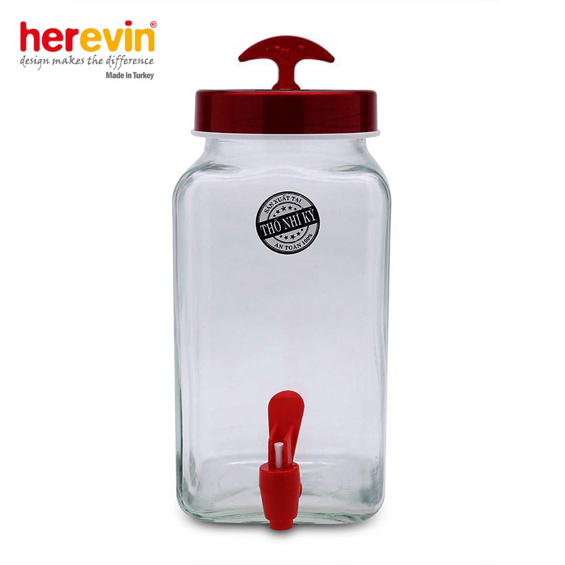 Hũ thủy tinh vuông có vòi Herevin 3 lít