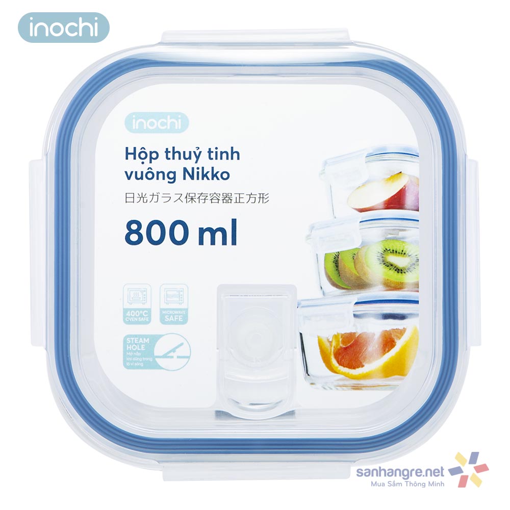 Hộp thuỷ tinh vuông cao cấp kháng khuẩn đựng thực phẩm Inochi Nikko 320ml