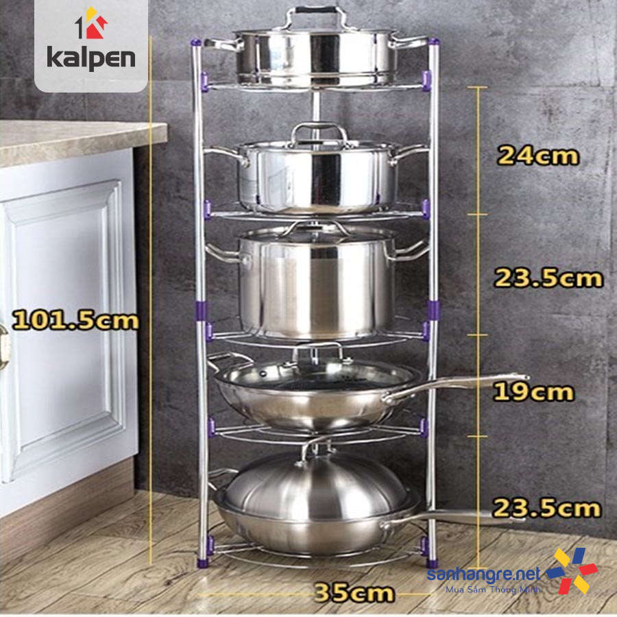 Giá để xoong nồi Inox 5 tầng thông minh Kalpen xuất Nhật