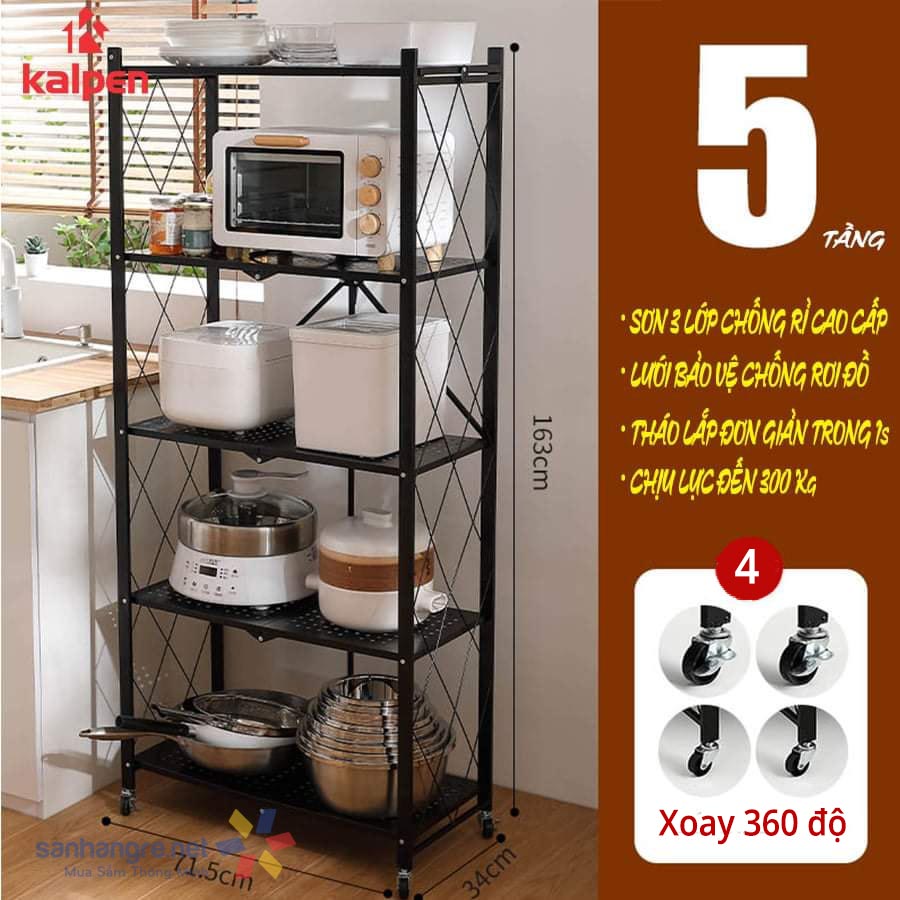 Kệ xếp gấp gon di động thông minh Kalpen 5 tầng