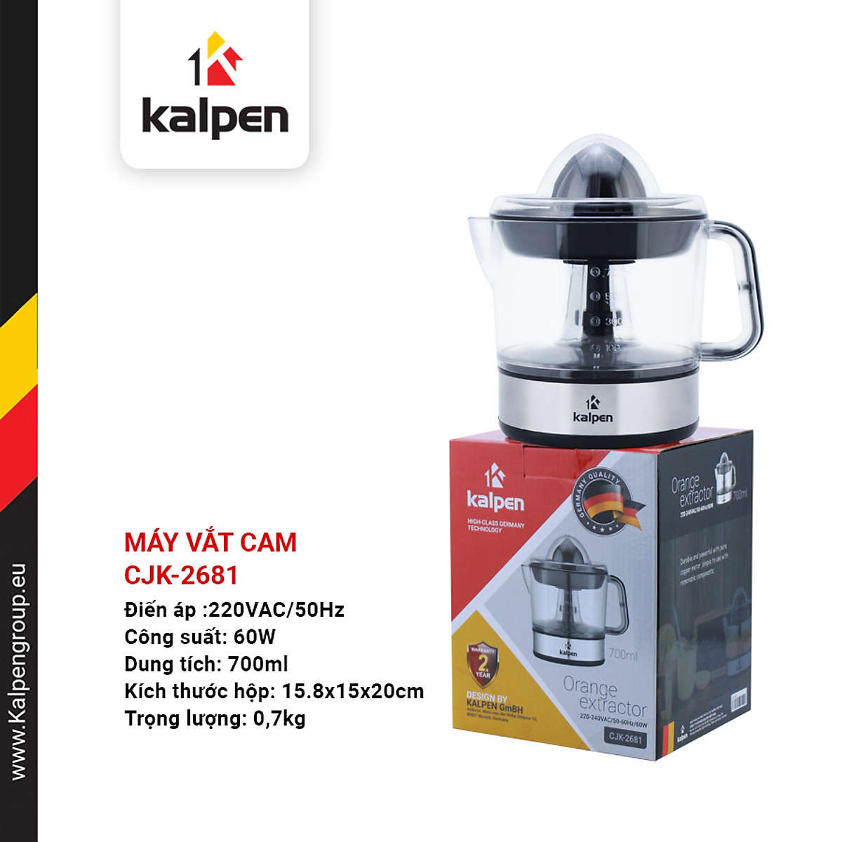 Máy vắt cam Kalpen CJK-2681 dung tích 700ml