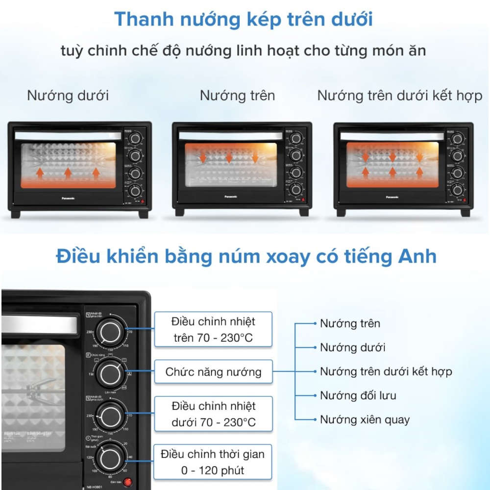 Lò nướng Panasonic NB-H3801KRA dung tích 38 lít