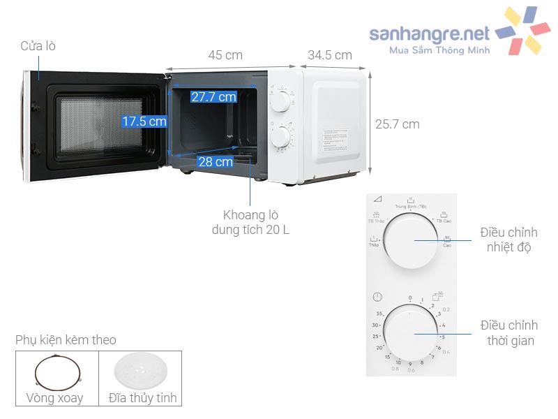 Lò vi sóng Electrolux dung tích 20 lít EMM20K18GW