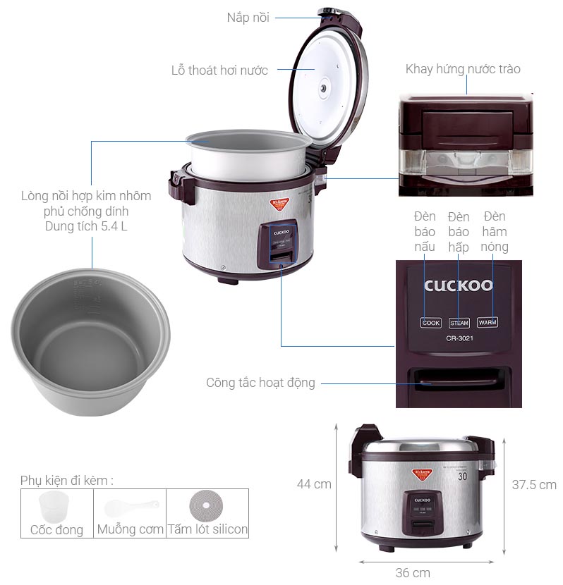 Nồi cơm điện cơ Cuckoo CR-3021 dung tích 5.4 lít xuất xứ Hàn Quốc