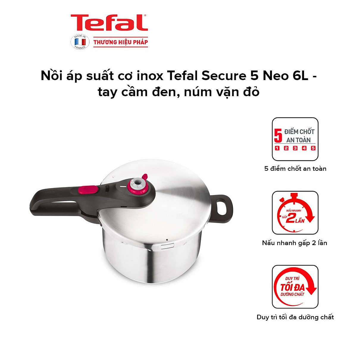 Nồi áp suất inox 304 Tefal Secure 5 Neo 6L P2530750