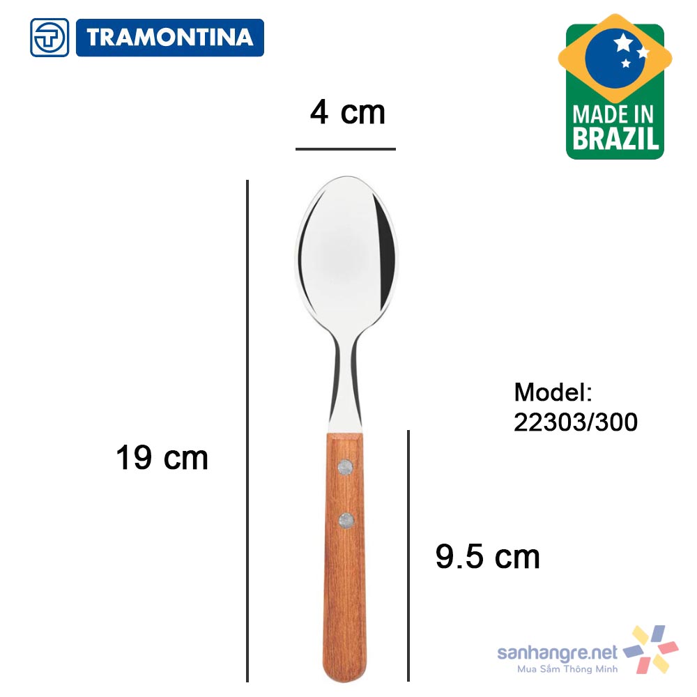 Bộ 3 thìa ăn Inox cán gỗ Tramontina Dynamic 22303/300 xuất xứ Brazil