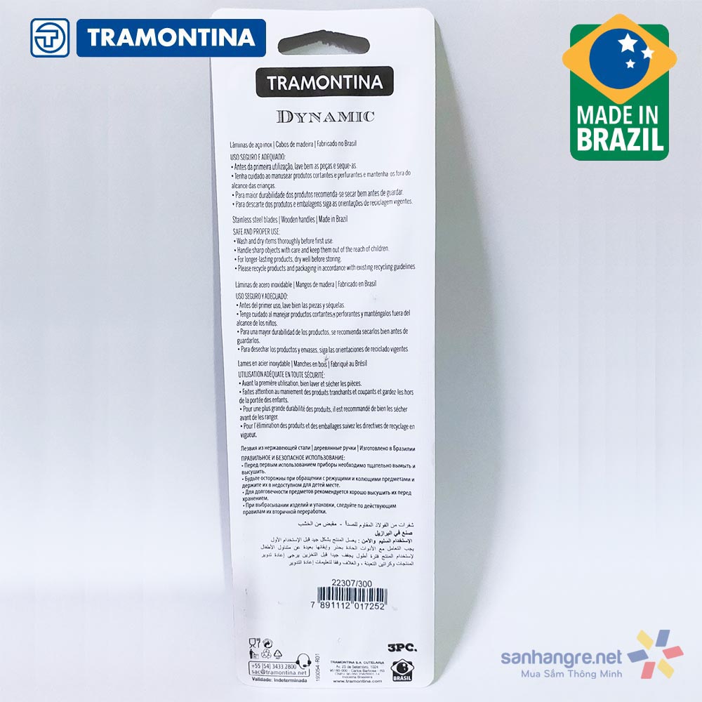 Bộ 3 thìa cafe Inox cán gỗ Tramontina Dynamic 22307/300 xuất xứ Brazil