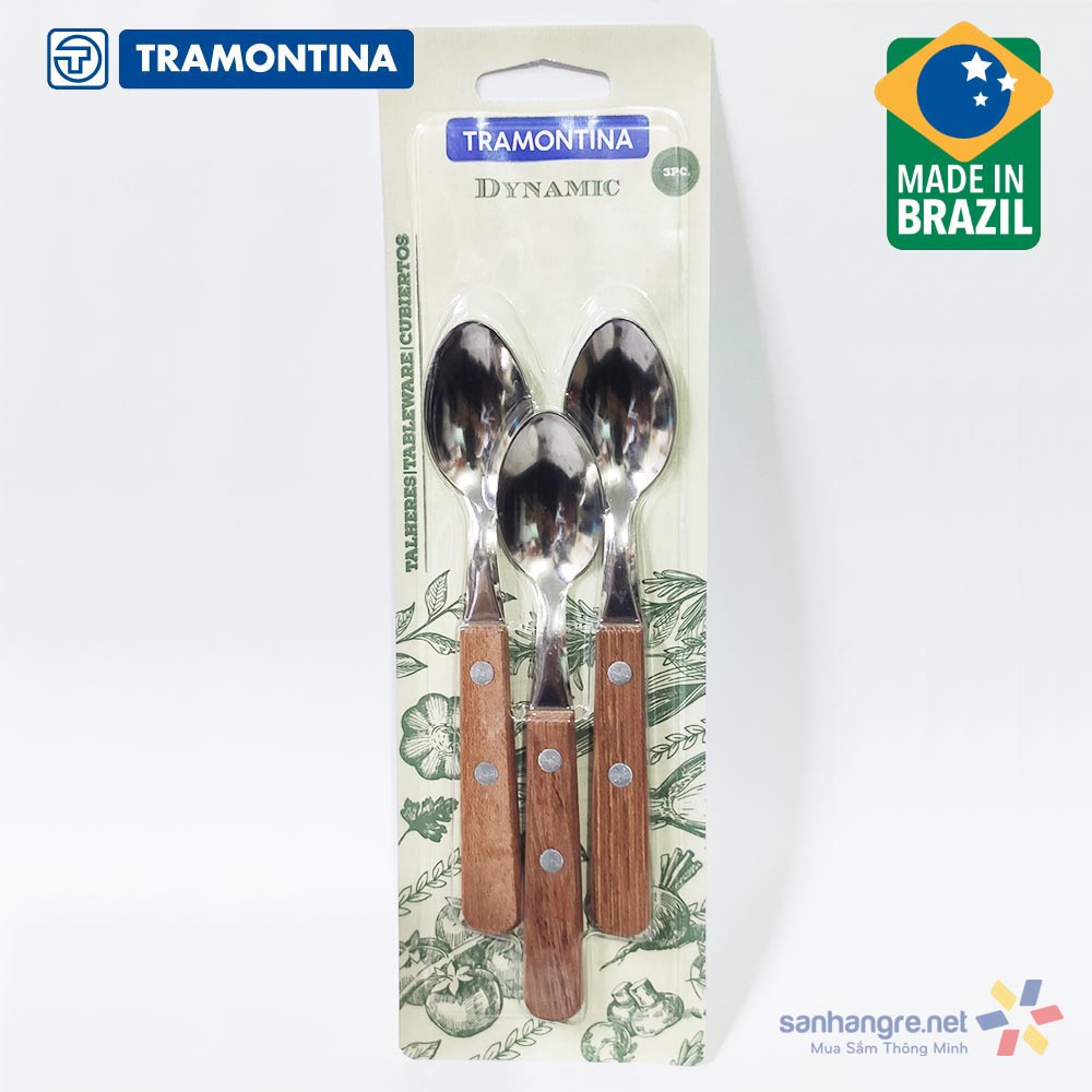 Bộ 3 thìa cafe Inox cán gỗ Tramontina Dynamic 22307/300 xuất xứ Brazil