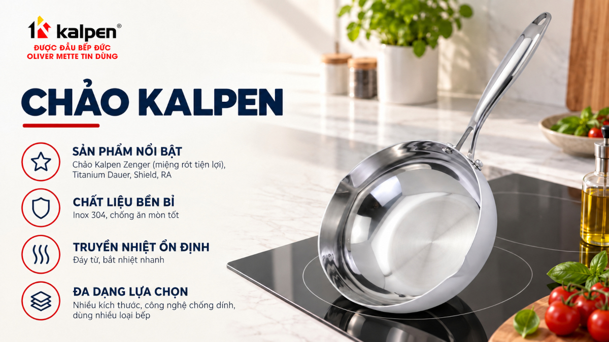 Kalpen có tốt không? Chảo Inox 3 lớp đúc liền khối miệng rót Kalpen Zenger
