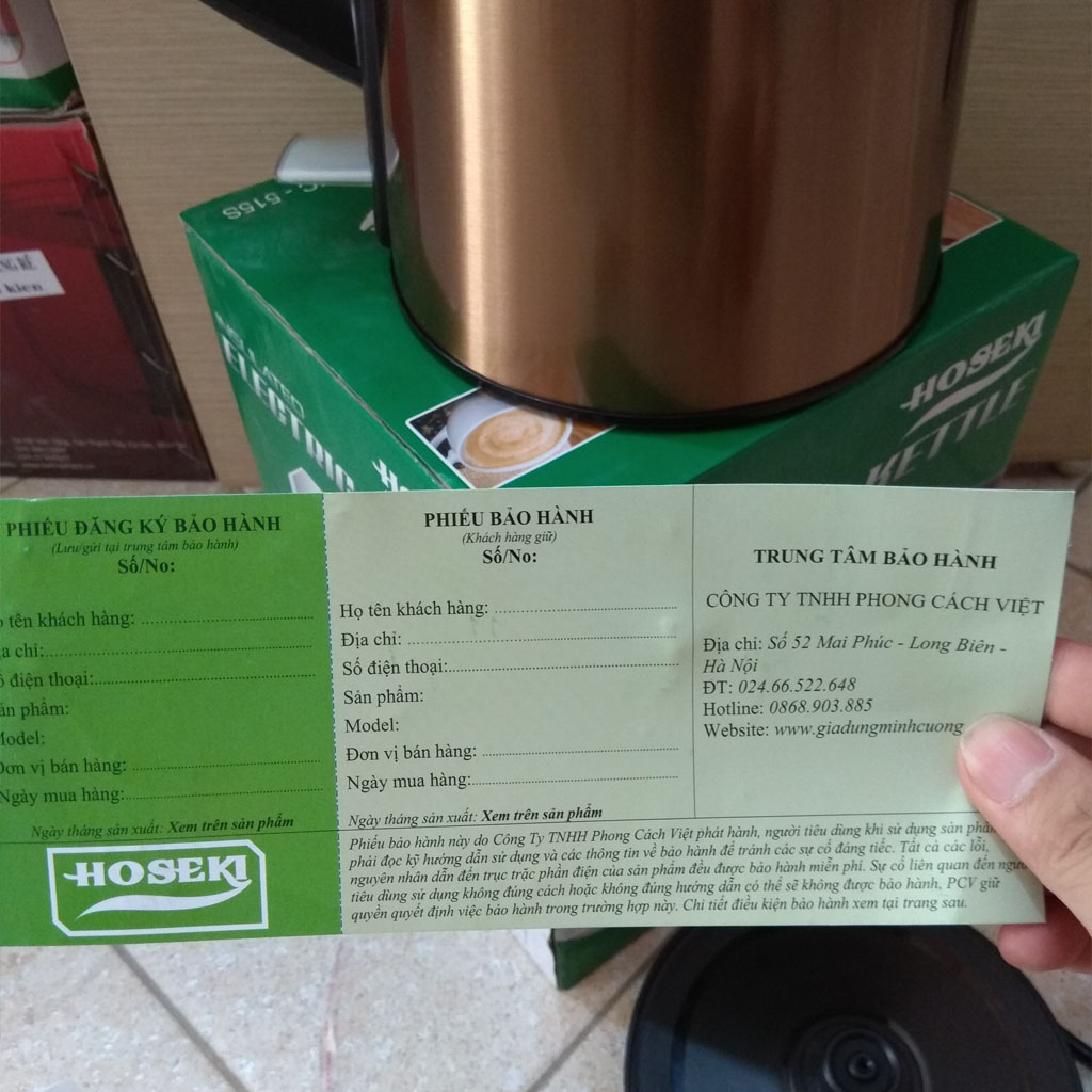 Ấm điện siêu tốc Inox 304 Hoseki 1.5L 1500W vàng đồng