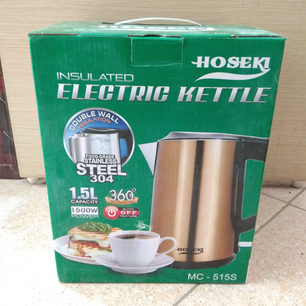 Ấm điện siêu tốc Inox 304 Hoseki 1.5L 1500W vàng đồng