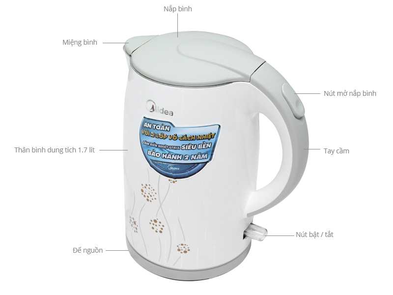 Bình siêu tốc Midea MK-17D 1.7 lít 2150W