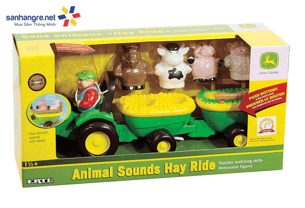 Đồ chơi xe chở động vật nông trại John Deere Animal Sounds Hay Ride phát nhạc