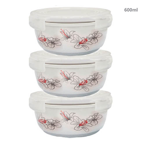 Bộ 3 thố gốm sứ cao cấp Hoa Ly Food Container DongHwa 600ml