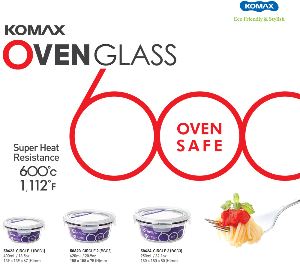 Bộ 2 hộp thủy tinh tròn chịu nhiệt Komax Oven Glass Hàn Quốc BGC