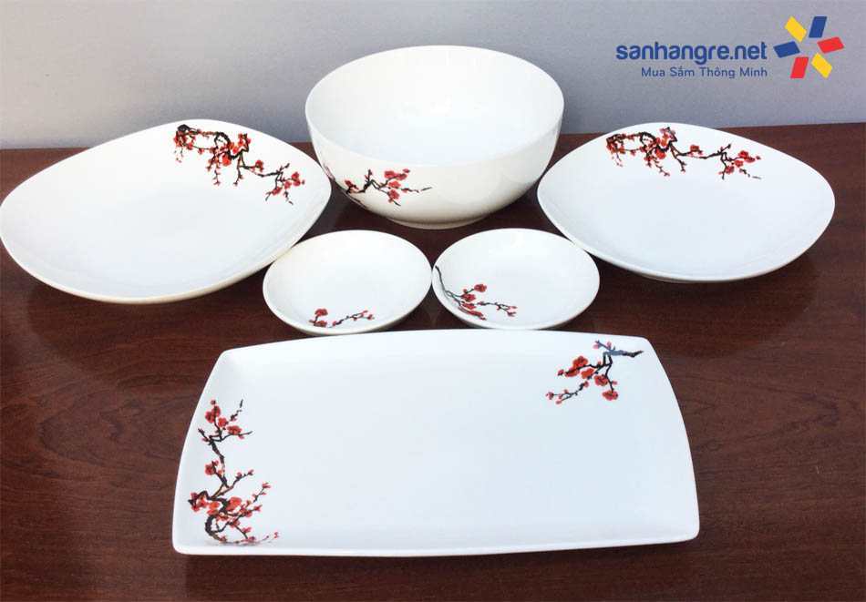Bộ 12 món tô, bát, đĩa sứ Ceramic Hoa đào Panasonic