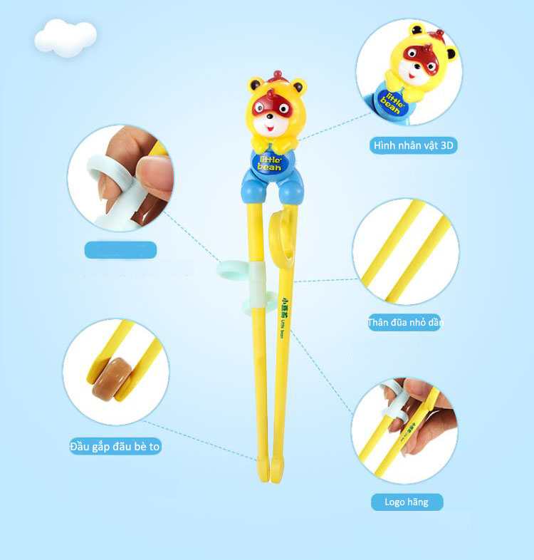 Đũa tập ăn cho bé Litte Bean hoạt hình 3D hàng xuất Hàn