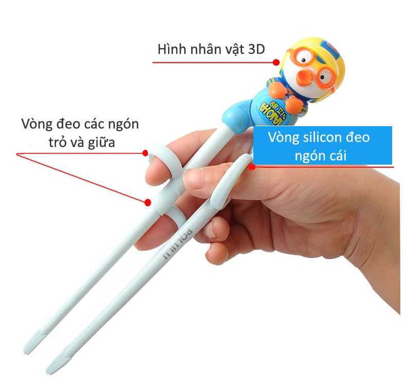 Đũa tập ăn cho bé Polulu hoạt hình 3D Pororo hàng Hàn Quốc