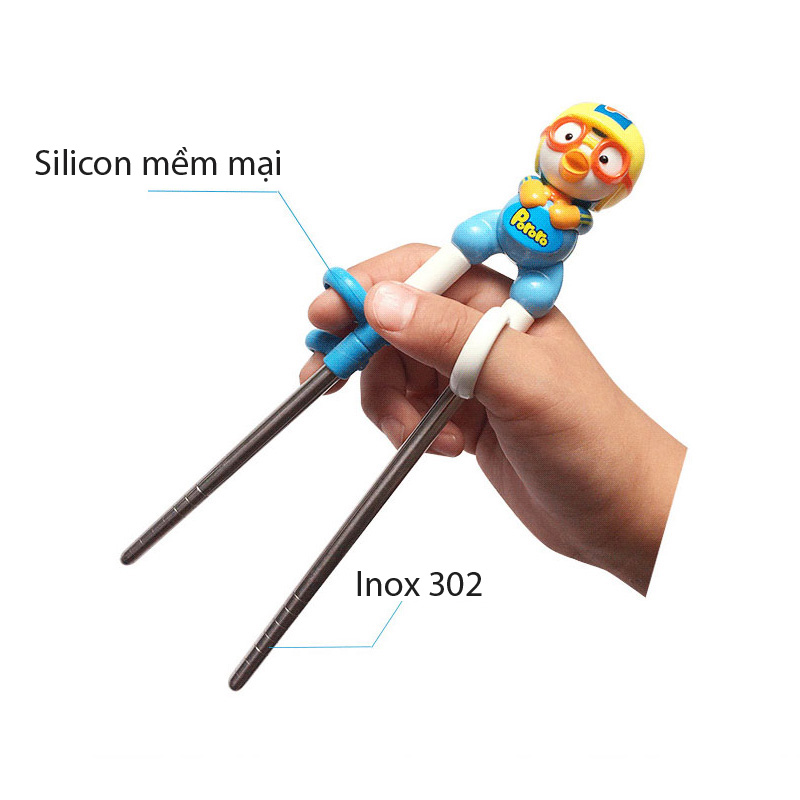 Đũa Tập Ăn INOX 304 Cho Bé Hoạt Hình 3D Pororo Hàng Hàn Quốc