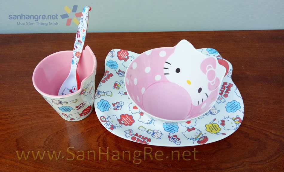 Bộ đồ dùng ăn hình Hello Kitty cho bé hàng xuất Nhật