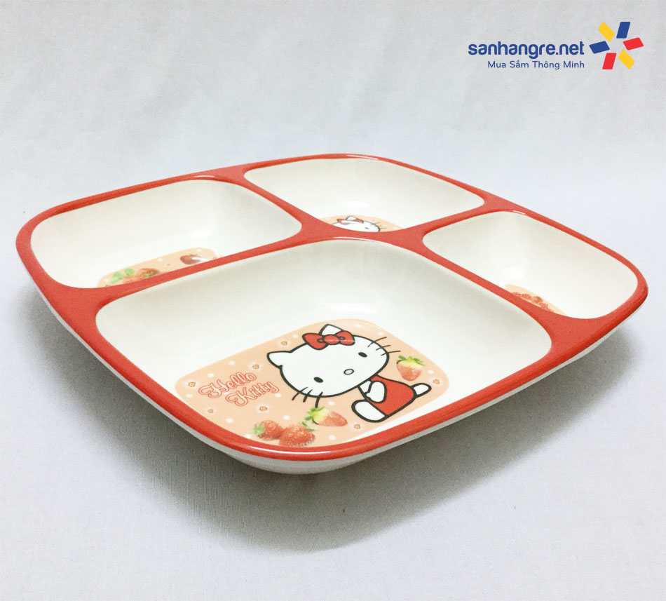 Khay ăn chia 4 ngăn hoạt hình mèo hồng Hello Kitty hàng xuất Nhật