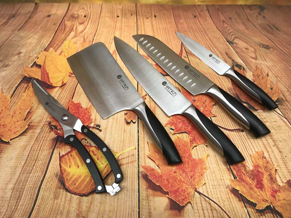 Bộ dao Inox 6 món Elmich EL-3801 - 4 dao, 1 kéo cắt gà và 1 giá để dao
