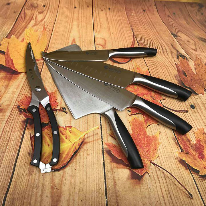 Bộ dao Inox 6 món Elmich EL-3801 - 4 dao, 1 kéo cắt gà và 1 giá để dao