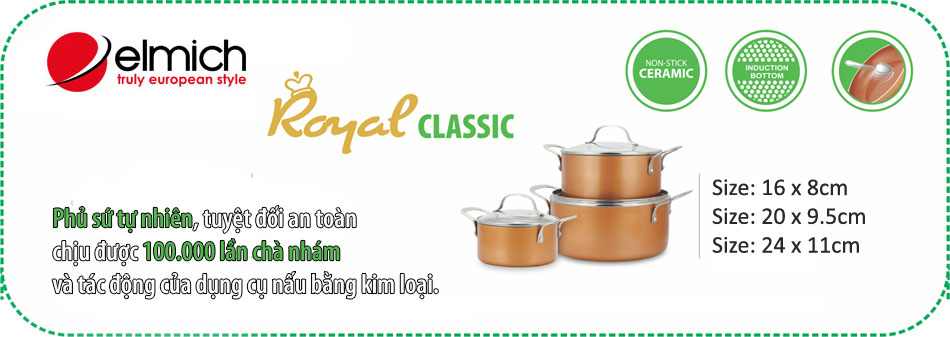 Bộ 3 nồi chống dính Elmich Royal Classic EL-3700 dùng bếp từ