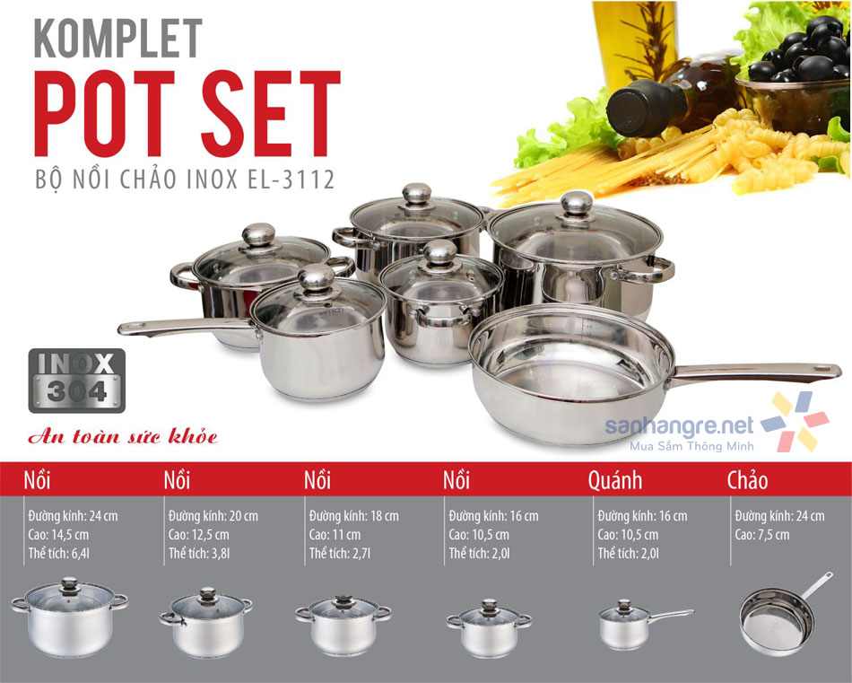 Bộ 5 nồi và chảo inox cao cấp Elmich Komplet EL3112