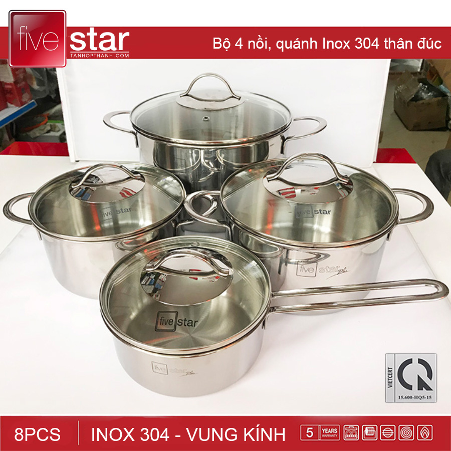 Bộ 4 nồi, quánh Inox 304 thân đúc Fivestar Plus FPB4006 hàng chính hãng, bảo hành 25 năm