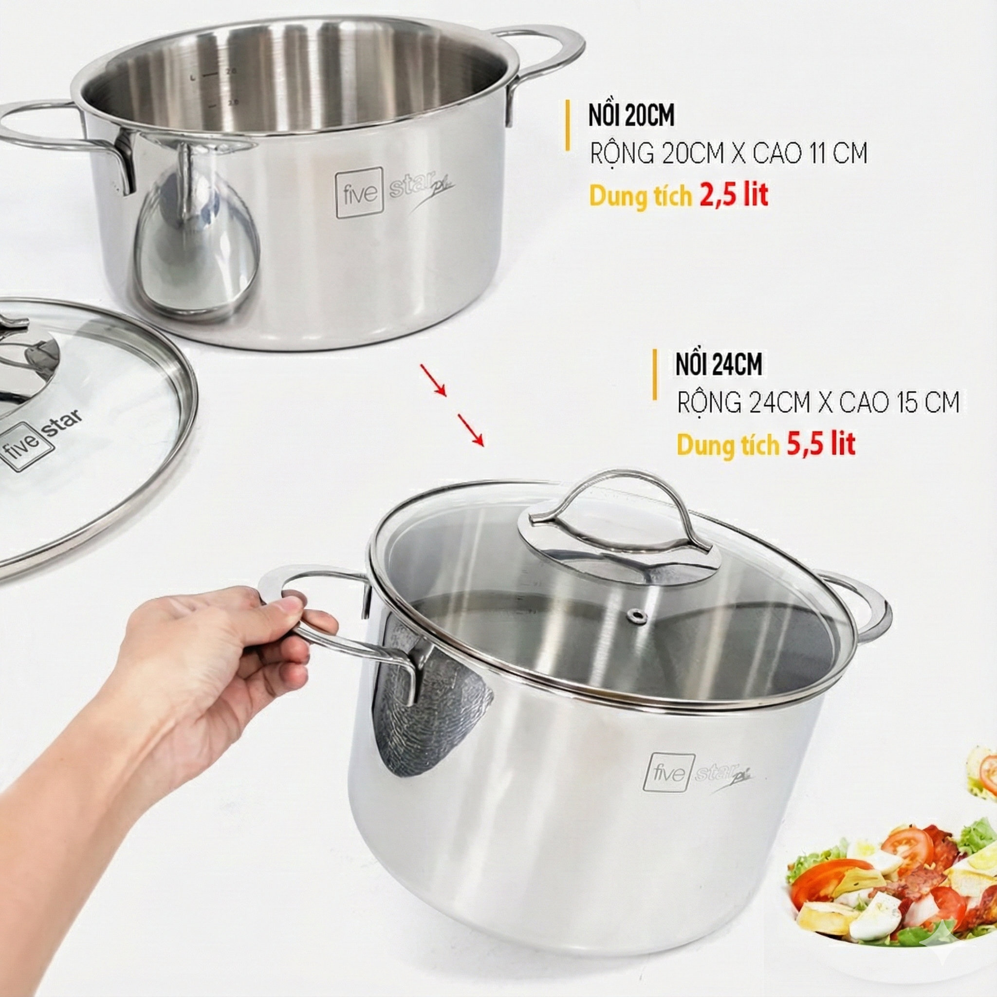 Bộ 4 nồi, quánh Inox 304 thân đúc Fivestar Plus FPB4006 hàng chính hãng, bảo hành 25 năm