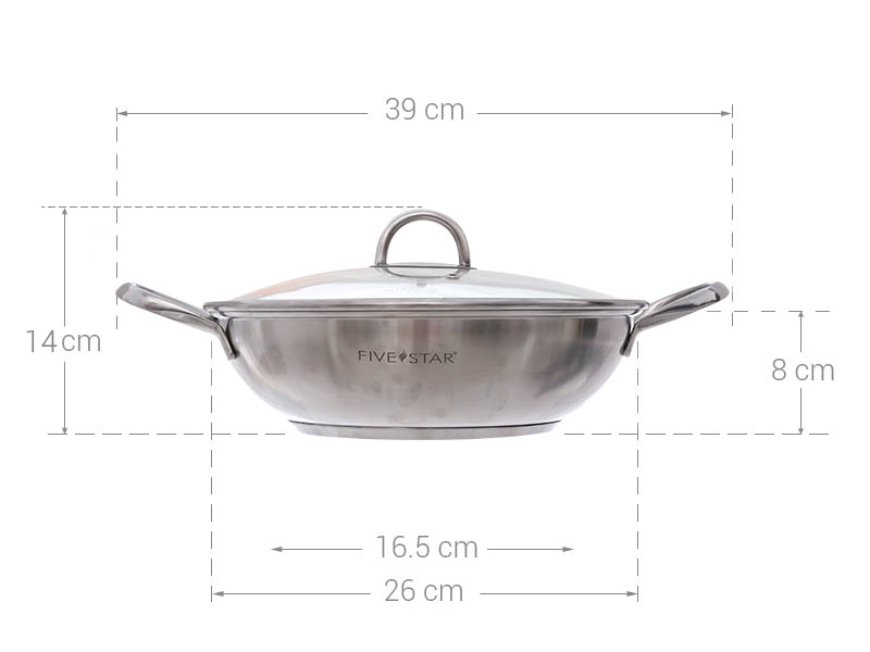 Chảo lẩu, xào, nấu inox 430 Fivestar 3 đáy dùng bếp từ nắp kính 26cm chính hãng, bảo hành 5 năm