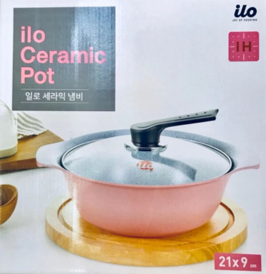 Nồi Ceramic vân đá đáy từ ILO Kitchen Hàn Quốc 18cm nắp kính