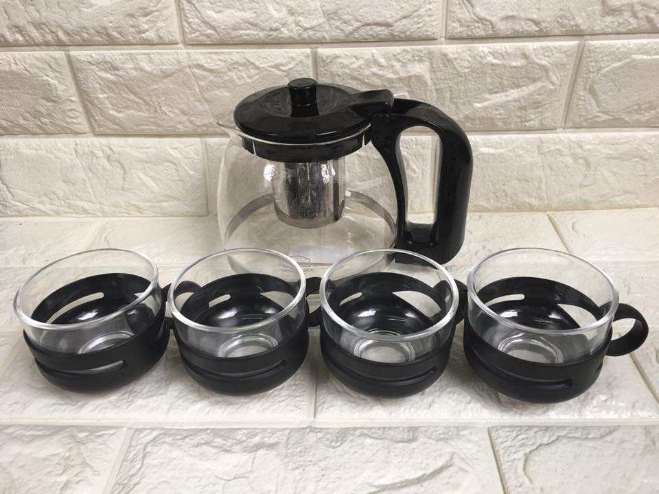 Bộ Ấm Pha Trà Bằng Thủy Tinh Có Tay Cầm Bằng Nhựa 1.25L