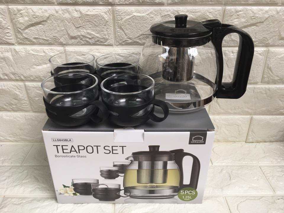 Bộ ấm pha trà bằng thủy tinh có tay cầm bằng nhựa 1.25L