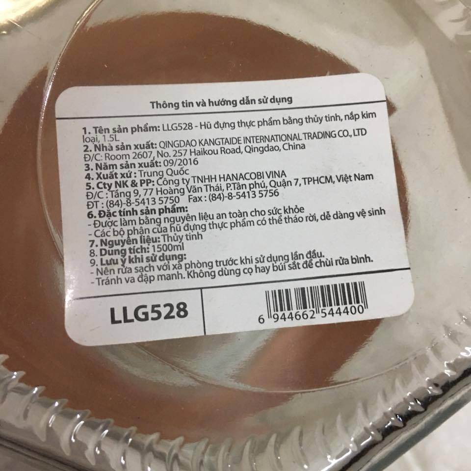 Bình thủy tinh lục giác nắp đồng Lock&lock LLG528 1.5L
