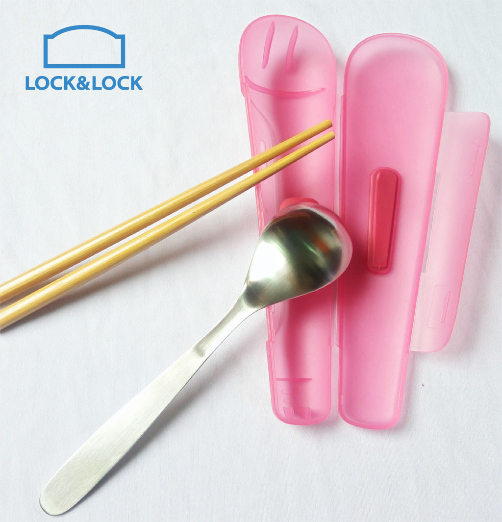 Bộ đũa tre, thìa Inox và hộp nhựa đựng Lock&lock Cookplus HPL103PIK màu hồng