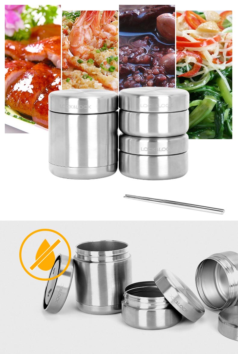 Bộ hộp cơm giữ nhiệt Inox 304 kèm đũa và túi giữ nhiệt Lock&lock LHC8015