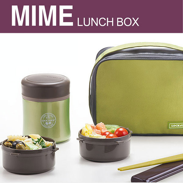 Bộ hộp đựng cơm Inox 304 giữ nhiệt và túi Lock&lock LHC938 450ml xanh lá (Kèm đũa)