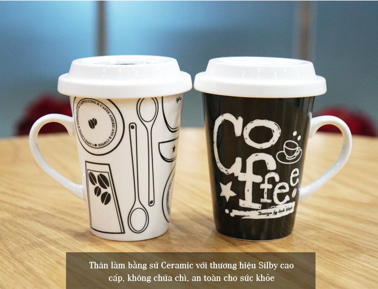 Ly sứ có nắp đậy và quai Lock&lock Merry & Funny SLB008C 370ml - Lunch