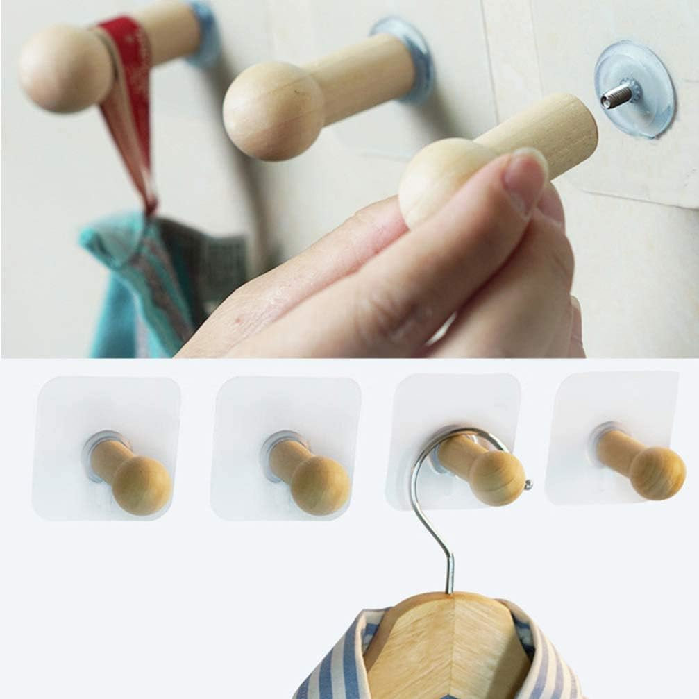 Bộ 4 Móc Gỗ Treo Đồ Dính Tường SHR-4135