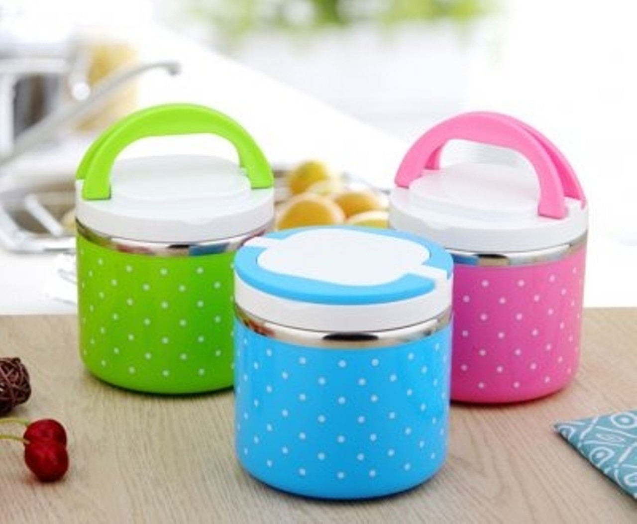 Cặp lồng cơm giữ nhiệt 2 tầng Lunch Box 930ml có quai xách xanh lá