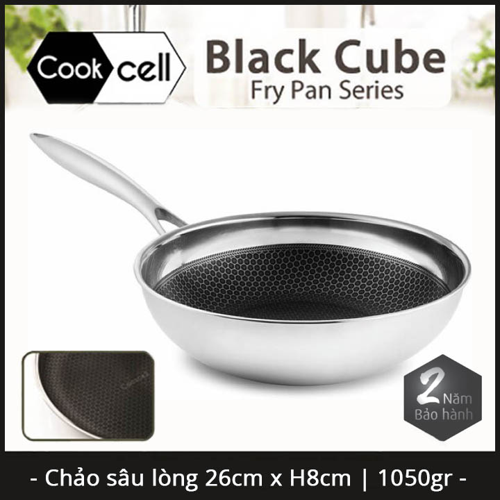 Chảo chống dính sâu lòng Inox 304 đường kính 26cm J&K Blackcube nhập khẩu Hàn Quốc dùng bếp từ, bảo hành 2 năm