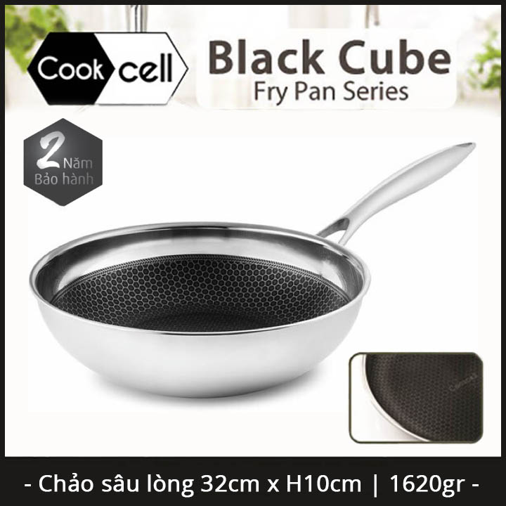 Chảo chống dính sâu lòng Inox 304 đường kính 32cm J&K Blackcube nhập khẩu dùng bếp từ, bảo hành 24 tháng