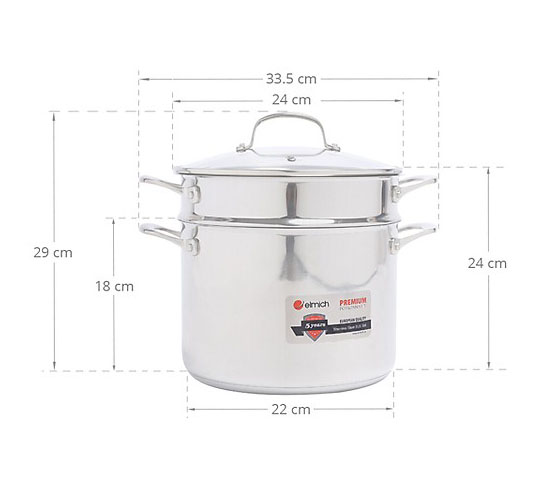 Bộ nồi xửng hấp Inox 304 Elmich Premium 24cm hàng chính hãng nhập khẩu, bảo hành 5 năm