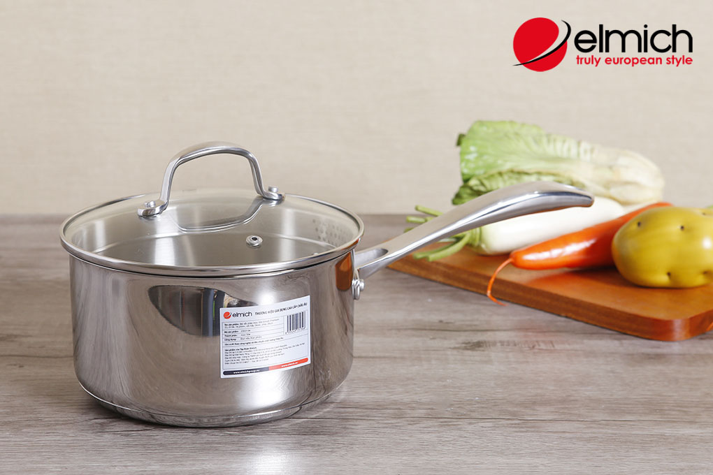 Quánh Inox 304 Elmich Premium 18cm vung kính hàng nhập khẩu chính hãng, bảo hành 5 năm