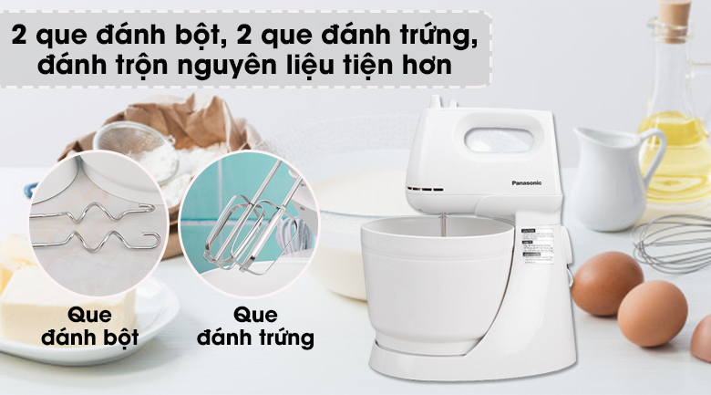 Máy đánh trứng, khuấy bột kèm tô Panasonic MK-GB3WRA - Hàng chính hãng, bảo hành 12 tháng